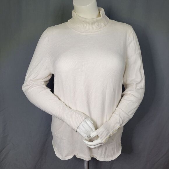Lane‎ Bryant Creme Colored Turtleneck Ribbed Faux Button Closure Sleeves - Picture 1 of 7